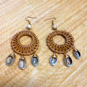 Round Rattan and Shell Earrings